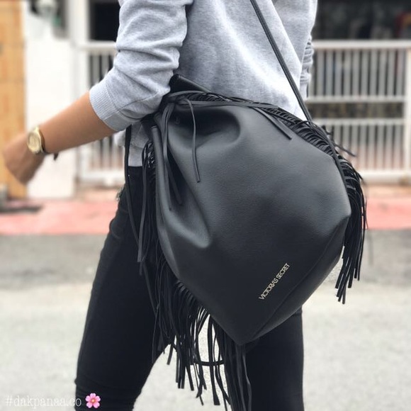 Victoria's Secret Handbags - Black leather Victoria’s Secret drawstring